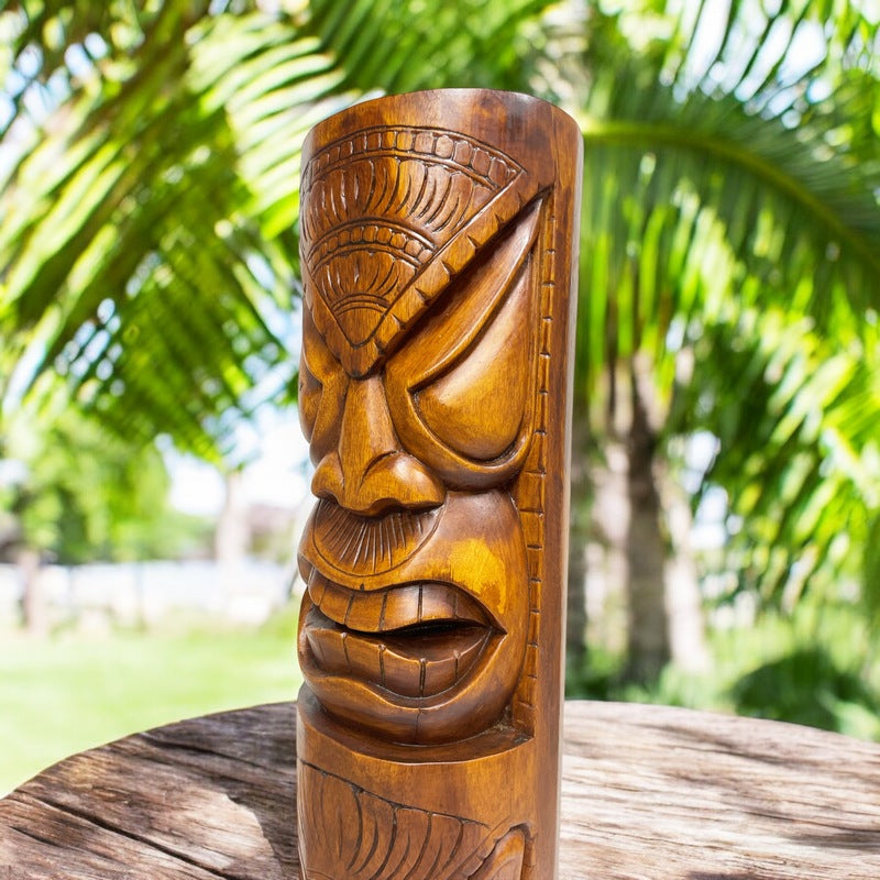 Life and Peace Tiki Totem | Hawaiian Décor 32" Walnut Stain