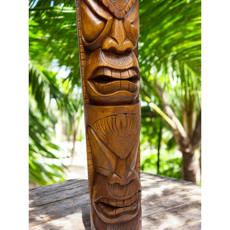 Life and Peace Tiki Totem | Hawaiian Décor 32" Walnut Stain