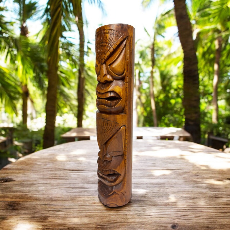 Life and Peace Tiki Totem | Hawaiian Décor 32" Walnut Stain