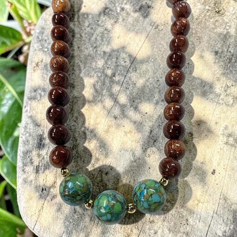 Koa and Mosaic Turquoise | Necklace 10mm – Makana Hut