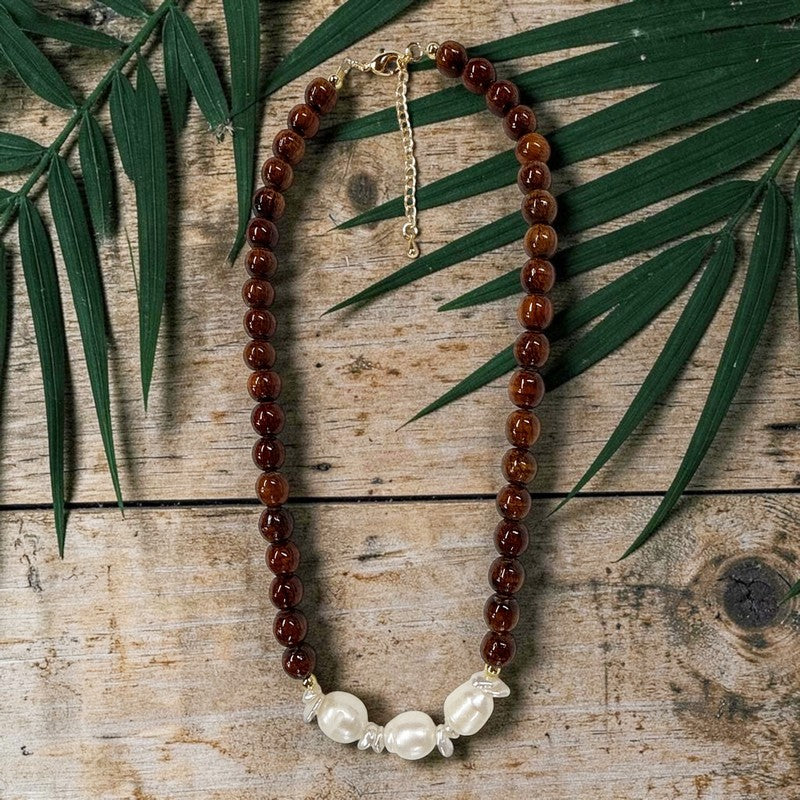 Koa and Heishi Fresh Water Pearls | Necklace 8mm