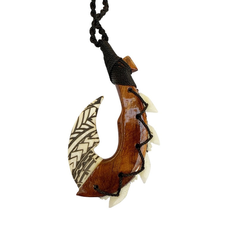 authentic hawaiian bone fish hook Koa and Bone Makau with Engraving