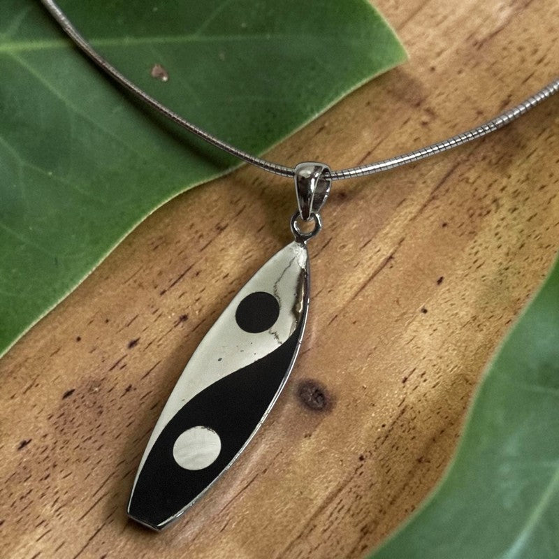 Yin Yang Sterling Silver Surfboard Necklace