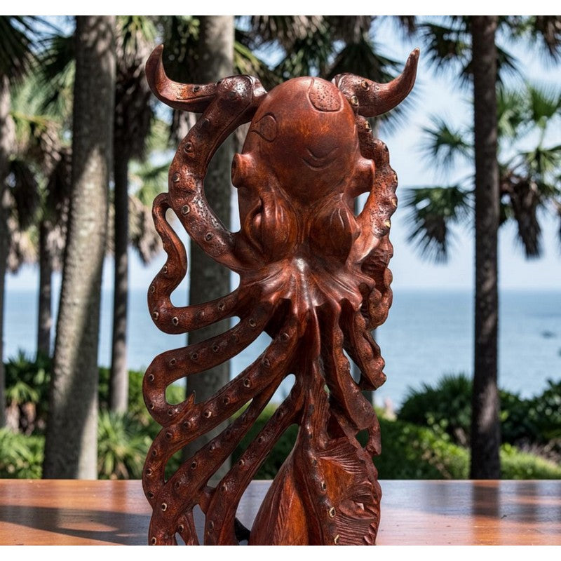 Octopus (He'e) Carving with Fish | Sea Life 40"