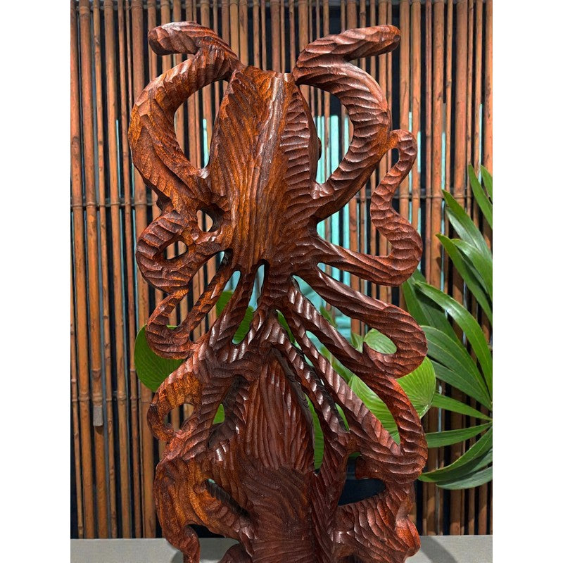Octopus (He'e) Carving with Fish | Sea Life 40"