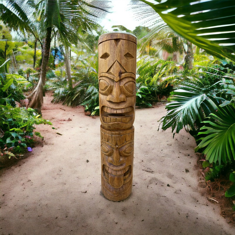 Warrior and Strength Tiki Totem | Hawaiian Décor 20" (Natural)