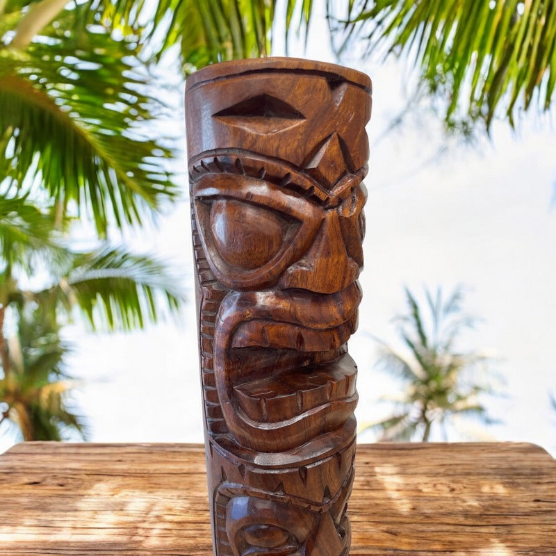 Warrior and Strength Tiki Totem | Hawaiian Décor 20" (Stained)