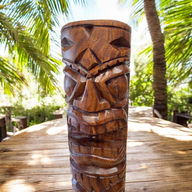 Warrior and Strength Tiki Totem | Hawaiian Décor 20" (Stained)