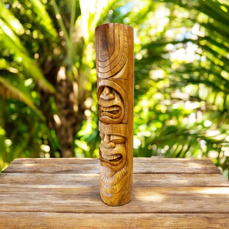 Love and Ocean Tiki Totem | Hawaiian Decor 32" (Stained)