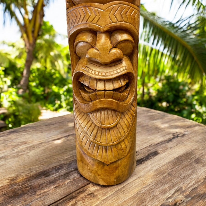 Love and Ocean Tiki Totem | Hawaiian Decor 32" (Stained)