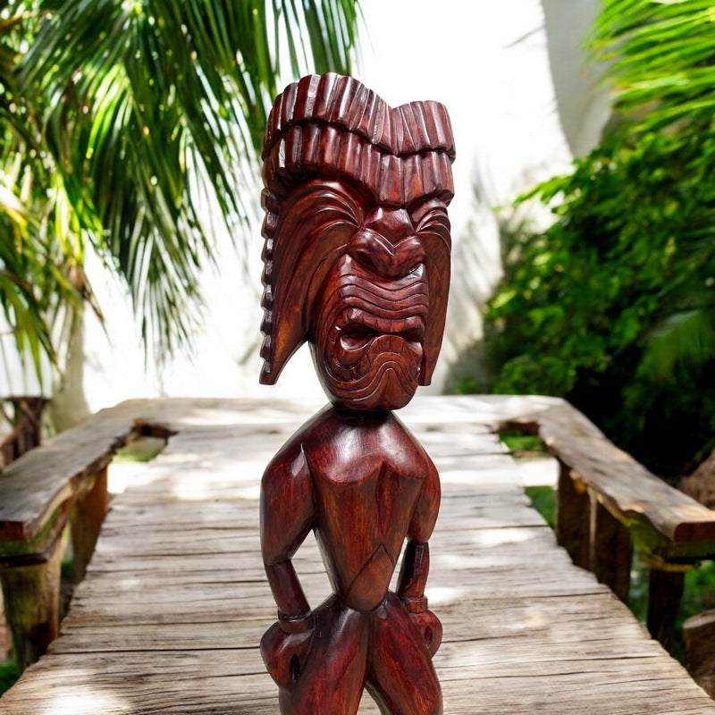 Vintage Carved Palm Tiki Statue - 1960s-70s Polynesian