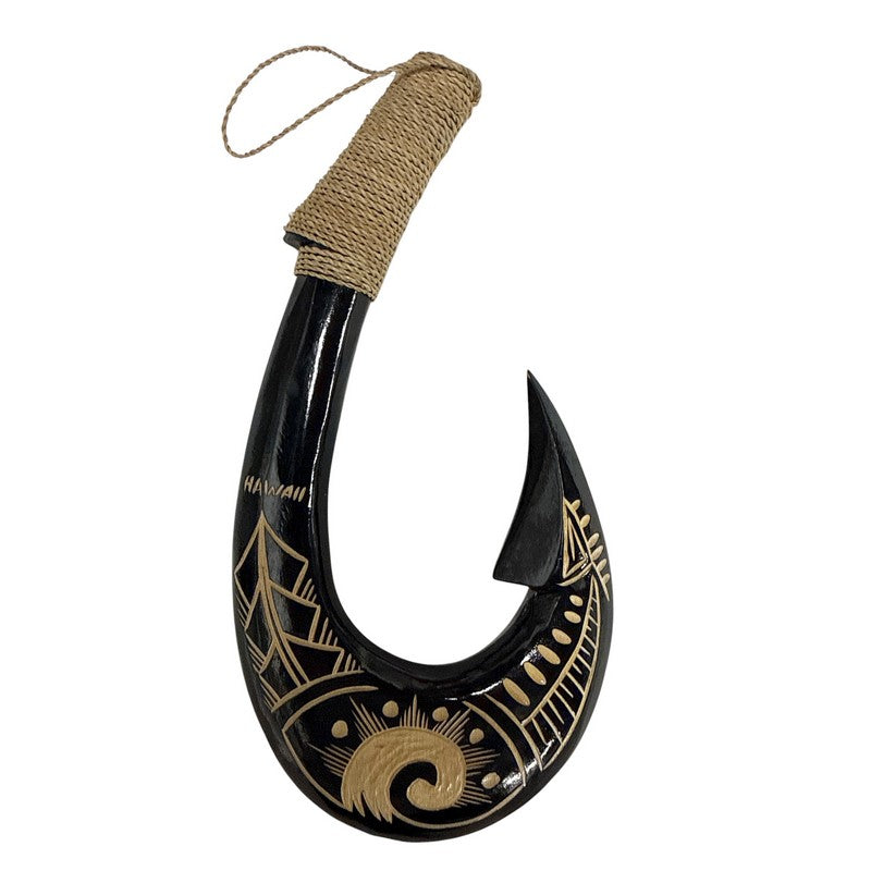 Hawaiian Black Fish Hook w/ Engravings | Hawaiian Home 12