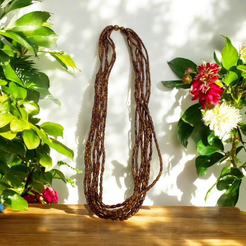 7 Strand Koa Rice Bead Necklace