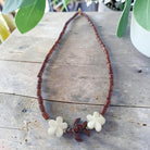 Koa Sea Turtle & Bone Plumeria Necklace 18"