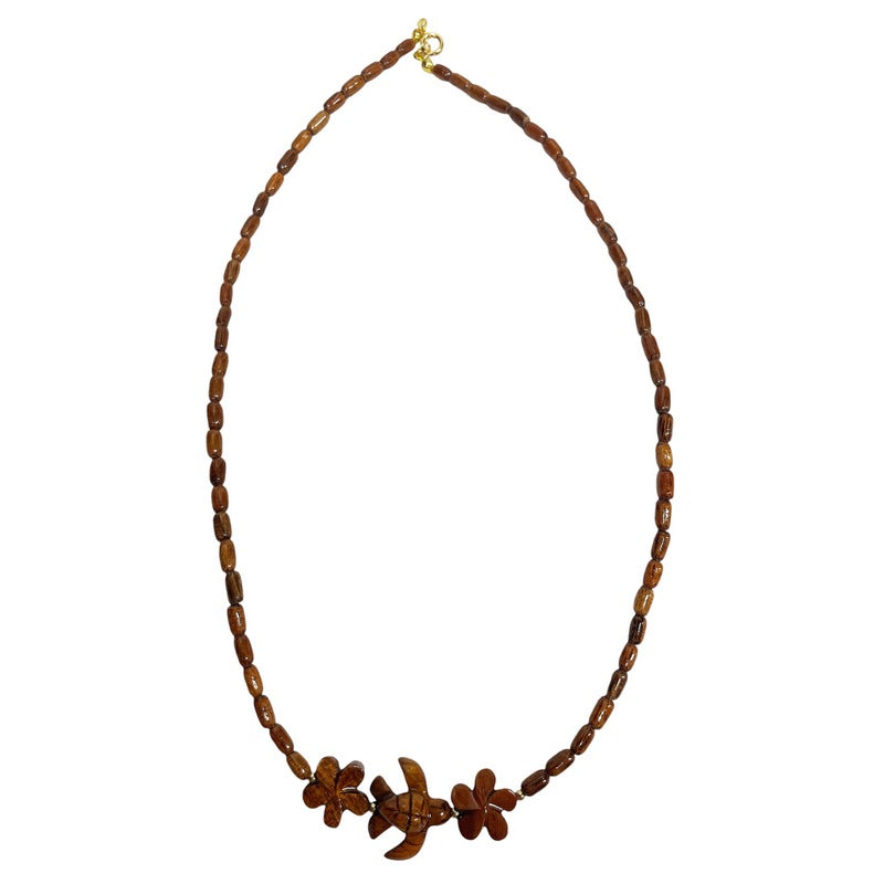 Sea Turtle & Plumeria | Koa Wood Necklace