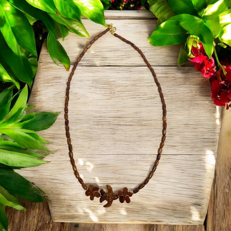 Sea Turtle & Plumeria | Koa Wood Necklace