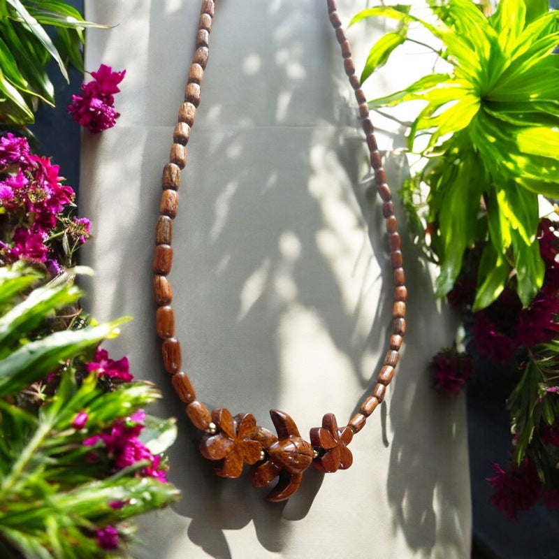 Sea Turtle & Plumeria | Koa Wood Necklace