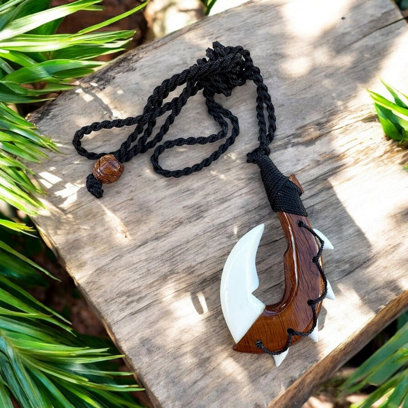 Hawaiian Koa and Bone Makau | Fish Hook Necklace