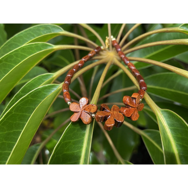 Three Plumeria Flower Koa Bracelet