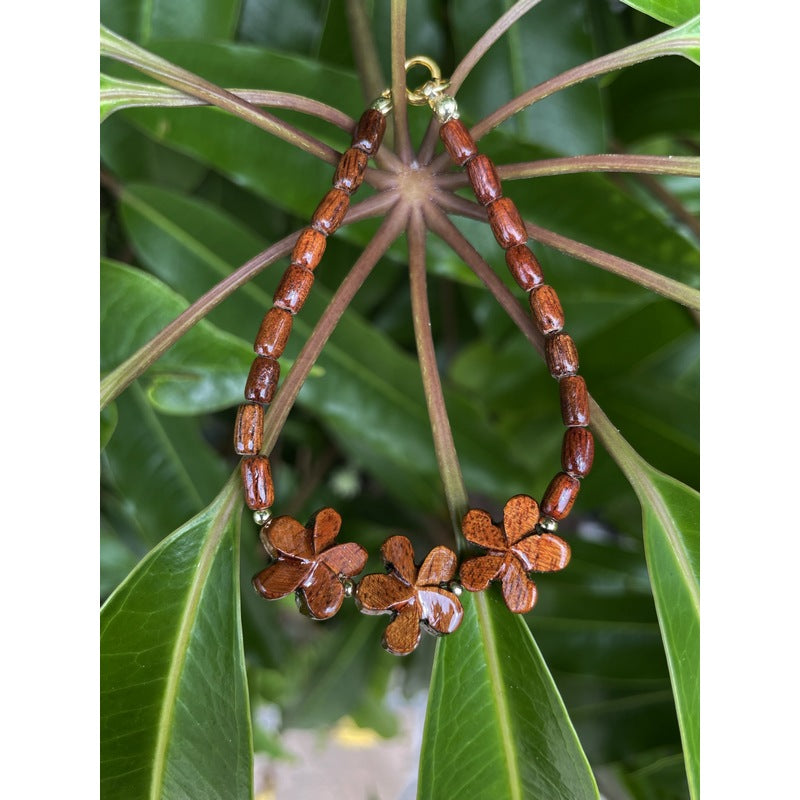 Three Plumeria Flower Koa Bracelet