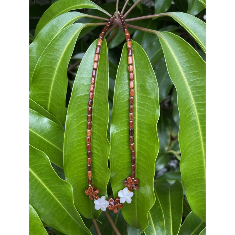 Hawaiian Koa & Bone Plumeria Necklace