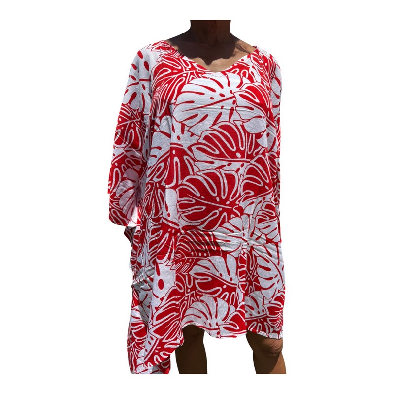 Beach Cover-Up | Monstera Leaves RED