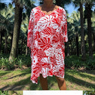 Beach Cover-Up | Monstera Leaves RED