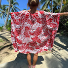 Beach Cover-Up | Monstera Leaves RED