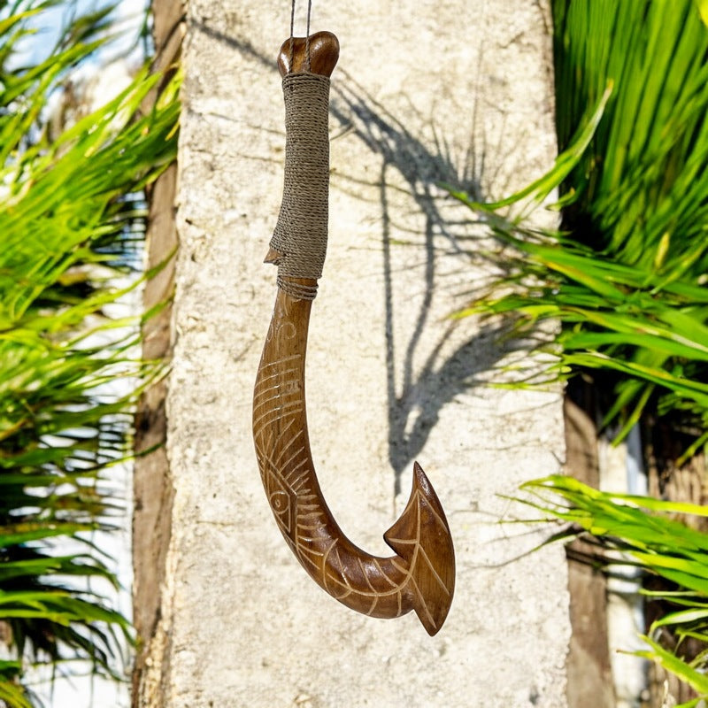 Polynesian Fish Hook w/ Engravings | Home Décor 15"