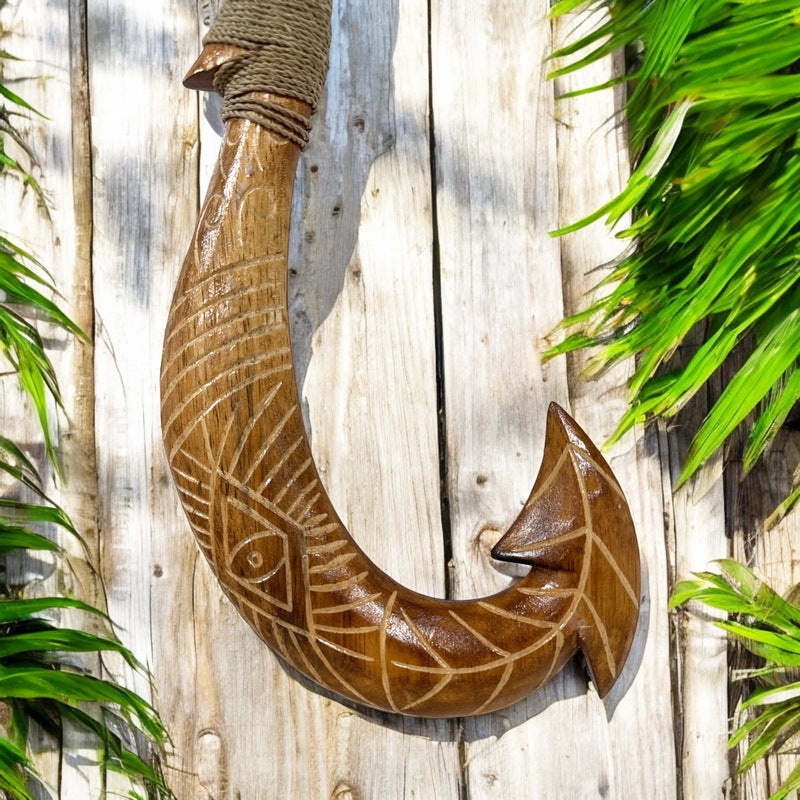 Polynesian Fish Hook w/ Engravings | Home Décor 15"