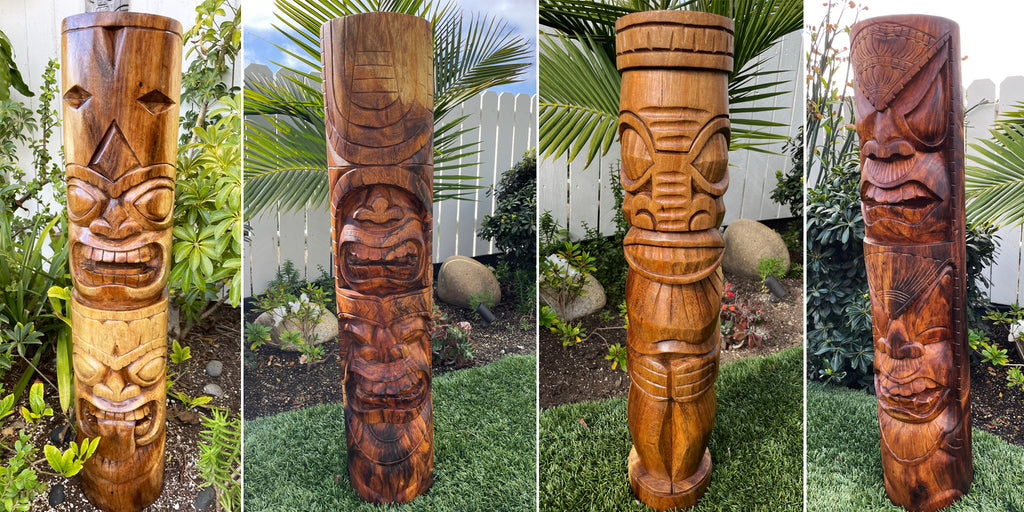 Carved Tiki Totems - Makana Hut