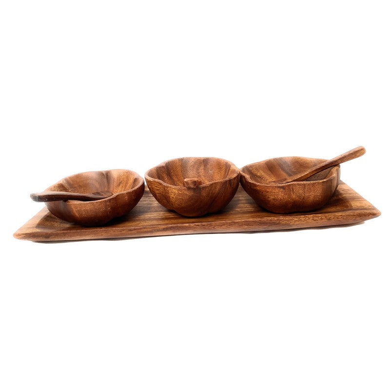 Acacia Wood Hibiscus Condiment Set