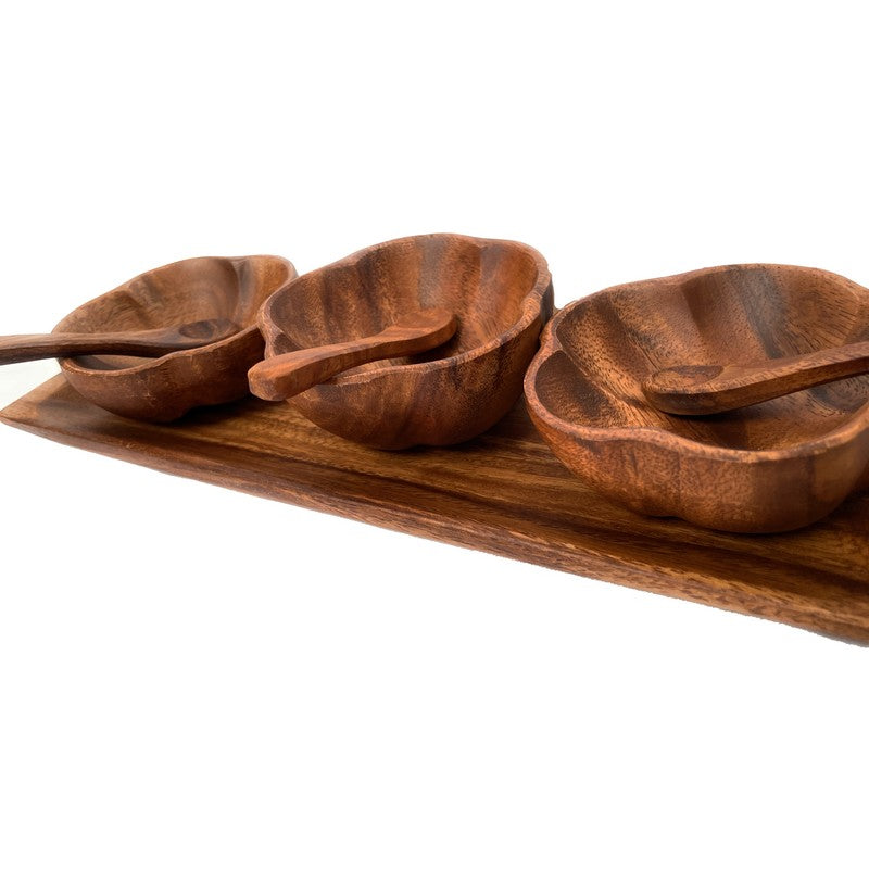 Islander Acacia Wood 2 Container Hibiscus Condiment with Tray