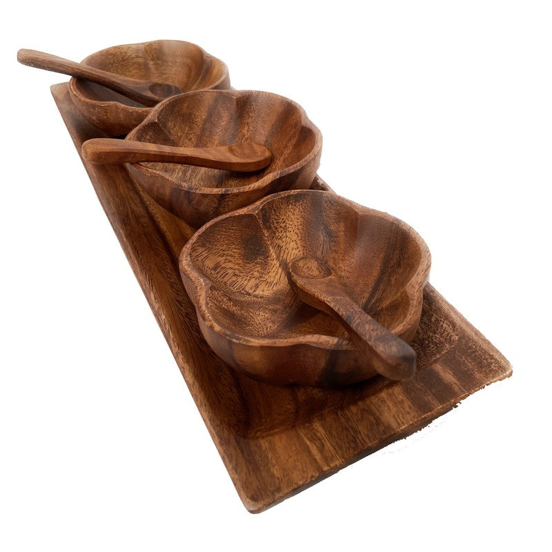 Acacia Wood Hibiscus Condiment Set