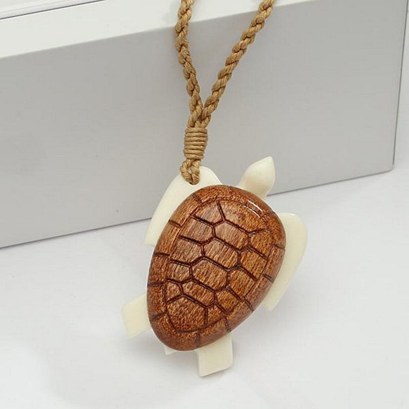 Koa Wood and Bone Honu Necklace