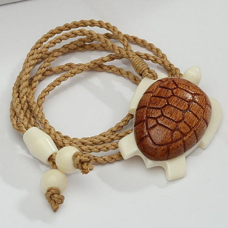 Koa Wood and Bone Honu Necklace