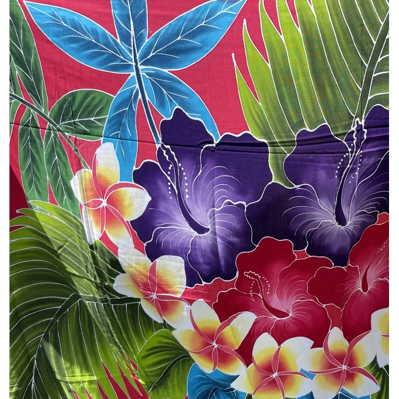 Plumeria and Hibiscus | Hand Painted Pareo Magenta