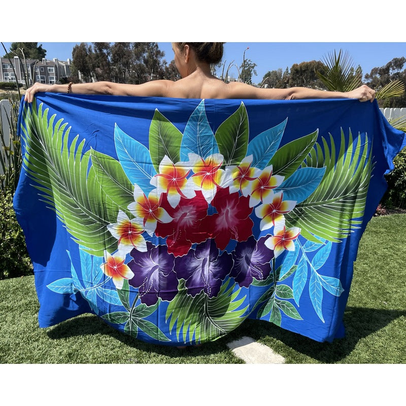 Abito Da Spiaggia Con Pareo Hawaiano Blu Gigante Di Ibisco, Luau - Foto 10