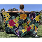 Hawaiian Pineapple and Flowers | Hand Painted Pareo Black