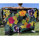 Hawaiian Pineapple and Flowers | Hand Painted Pareo Black