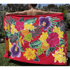 Hawaiian Pineapple and Flowers | Hand Painted Pareo Magenta