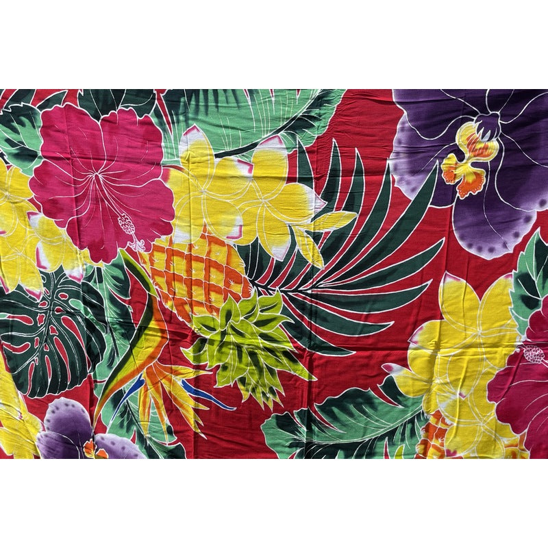 Hawaiian Pineapple and Flowers | Hand Painted Pareo Magenta
