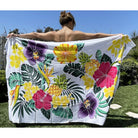 Hawaiian Pineapple and Flowers | Hand Painted Pareo White