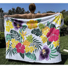 Hawaiian Pineapple and Flowers | Hand Painted Pareo White