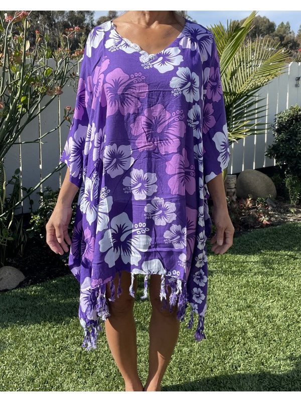 Beach Cover-Up | Hawaiian Hibiscus Flowers Purple