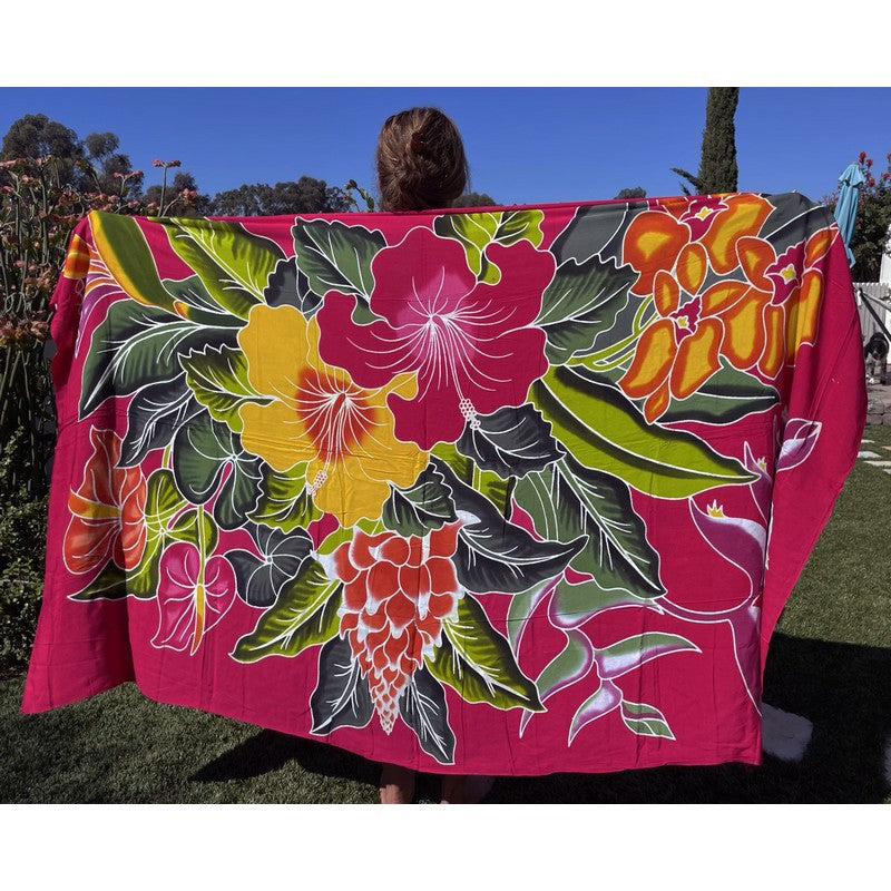 Hawaiian Flowers | Hand Painted Pareo magenta