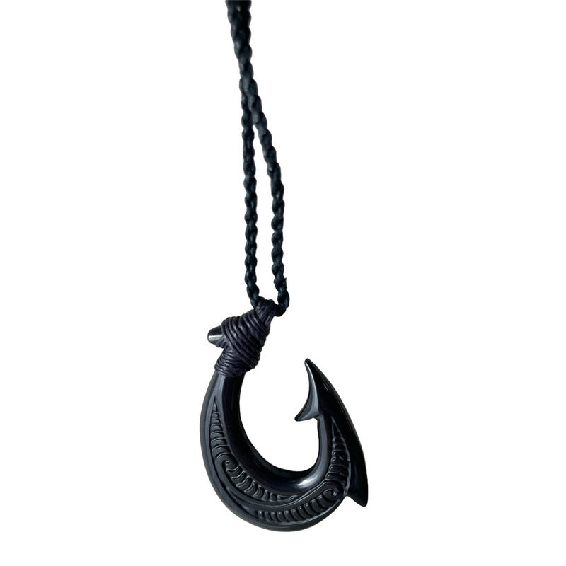 black jade maori fish hook Black Jade Fish Hook Necklace