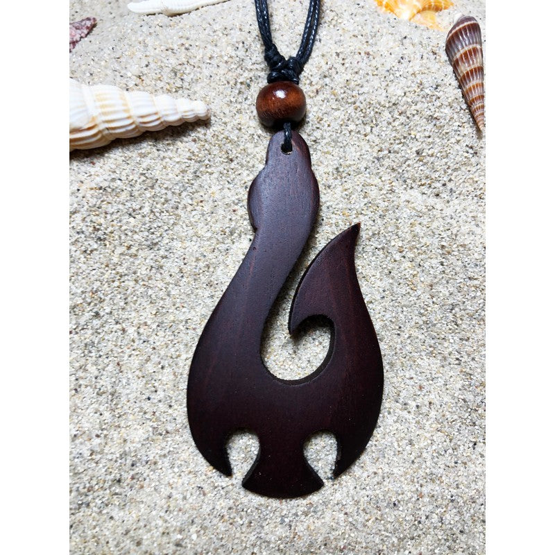 Hand carved bone fish hook necklace or Hei-Matau in Maori