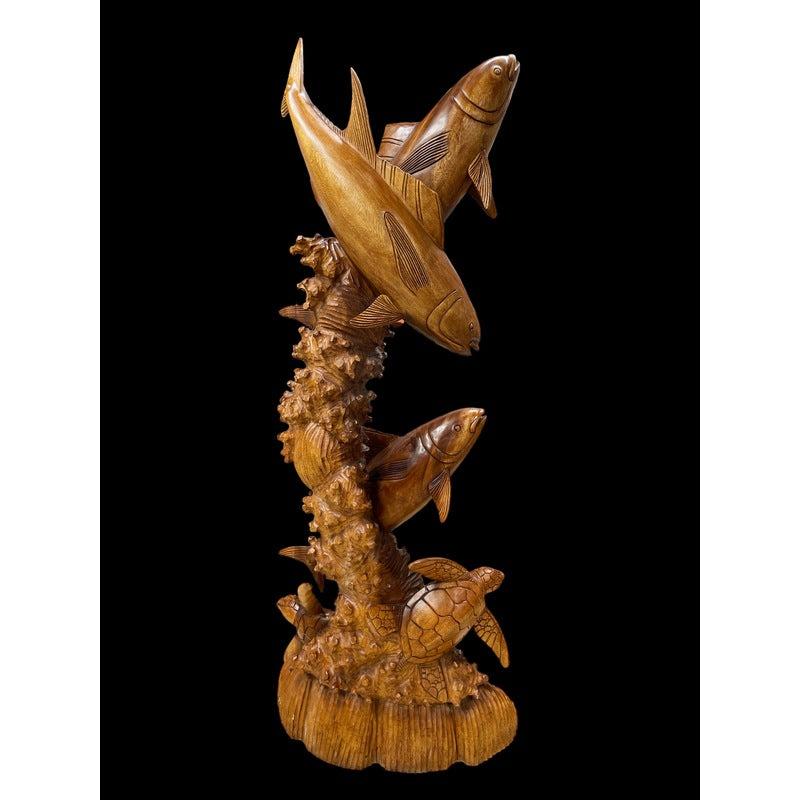 Three Kahala with Two Turtles | Sea Life Carving 60