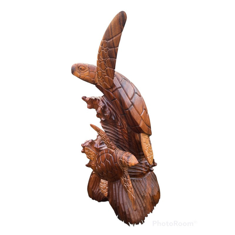 Three Hawaiian Sea Turtles | Sea Life Carving 20"